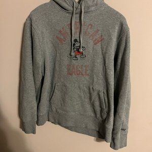 Disney x American Eagle Grey Mickey Mouse Hoodie Sweatshirt Size L